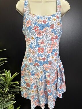 Emaline swim dress scoop back adjustable straps, padded floral print